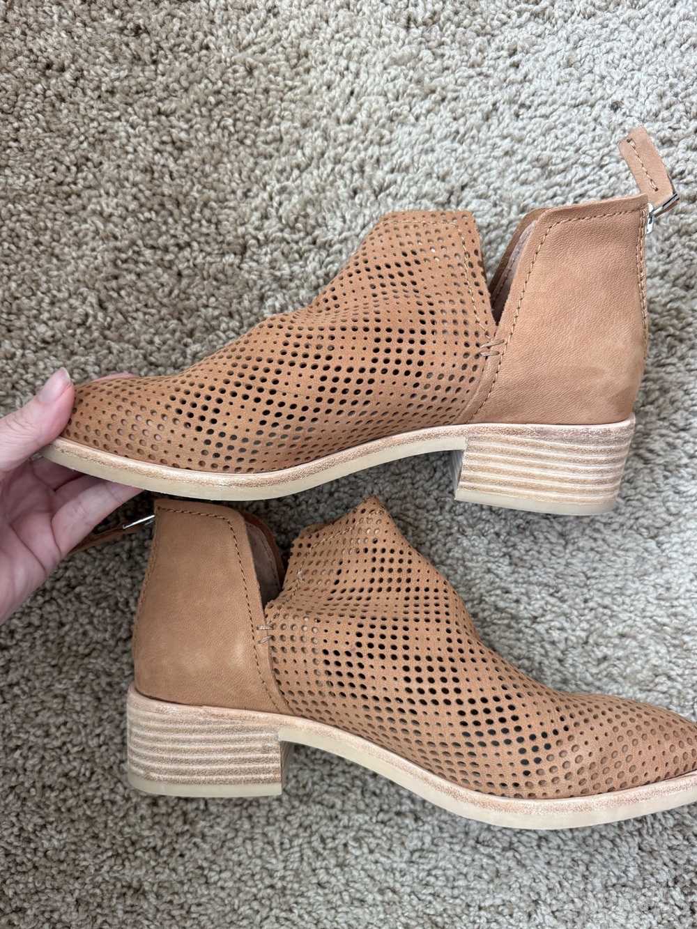 Dolce Vita Cognac Perforated Cutout Ankle Booties
